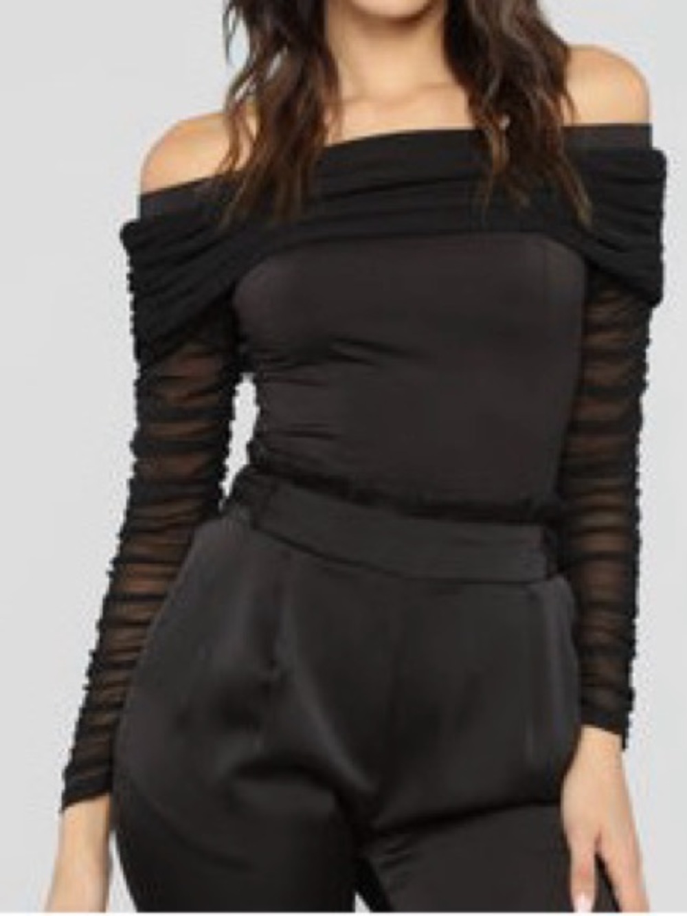 Fashion Nova Off-Shoulder Black Ruched Sleeve Top